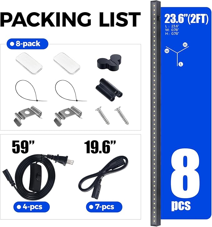 Barrina T5 Grow Lights for Indoor Plants, 2FT 80W(8 x 10W) Black Cover LED Plant Growing Lamp, Full Spectrum Grow Light Strip with Switch, Magnetic Installation, Plug and Play, 5000K, 8 Packs