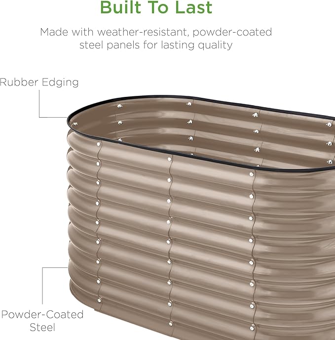 Best Choice Products 4x2x2ft Outdoor Metal Raised Garden Bed, Oval Deep Root Planter Box for Vegetables, Flowers, Herbs, and Succulents w/ 101 Gallon Capacity, Rubber Edge Guard - Taupe