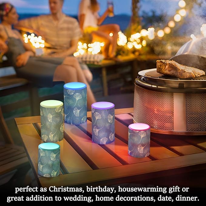 Flickering Flameless Candles, Golden Ginkgo Leaf LED Candles with Remote Timer, Set of 2 Battery Operated Candle for Valentine Wedding Birthday