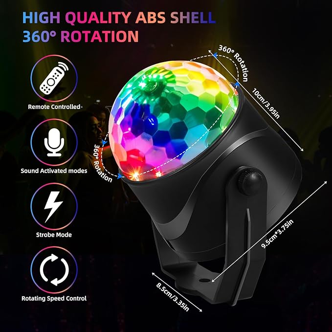 2-Pack DJ Disco Ball, Party Lights Sound Activated with Remote, Strobe Light for Home Room Dance Birthday Party Supplies, Stage Lamp for New Years Birthday Halloween Christmas Decorations