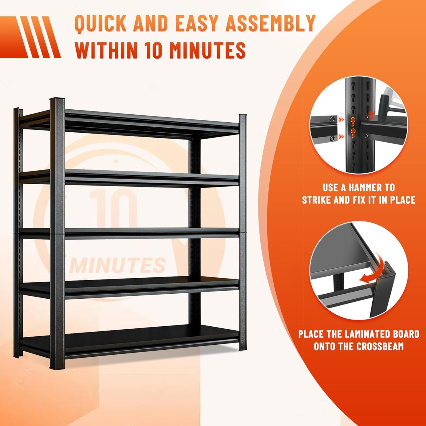 5-Tier Heavy Duty Metal Shelving Unit, 2500LBS Capacity Garage Storage Shelf, Industrial Adjustable Storage Rack for Warehouse, Basement, Commercial & Home Use (77" H x 35.4" W x 15.7" D,Black)