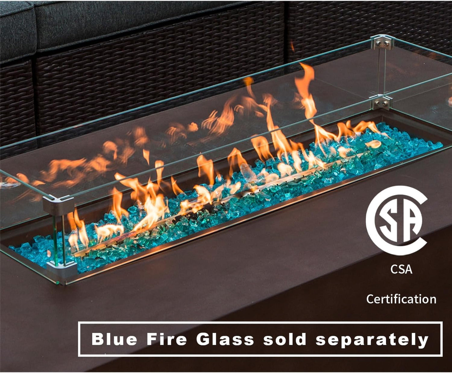 COSIEST 2-Piece Outdoor Propane Fire Table Set, Rectangle Concrete 56" x 28" Bronze Fire Pit (CSA Certified, 50,000 BTU) w 20lb Tank Table, Wind Guard, Waterproof Cover for Garden, Porch, Backyard