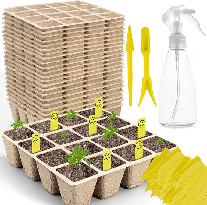 TCBWFY Biodegradable Seedling Trays, 20 Pack, 320 Cells, Ideal for Indoor and Outdoor Planting, Mint, Lavender, Rose