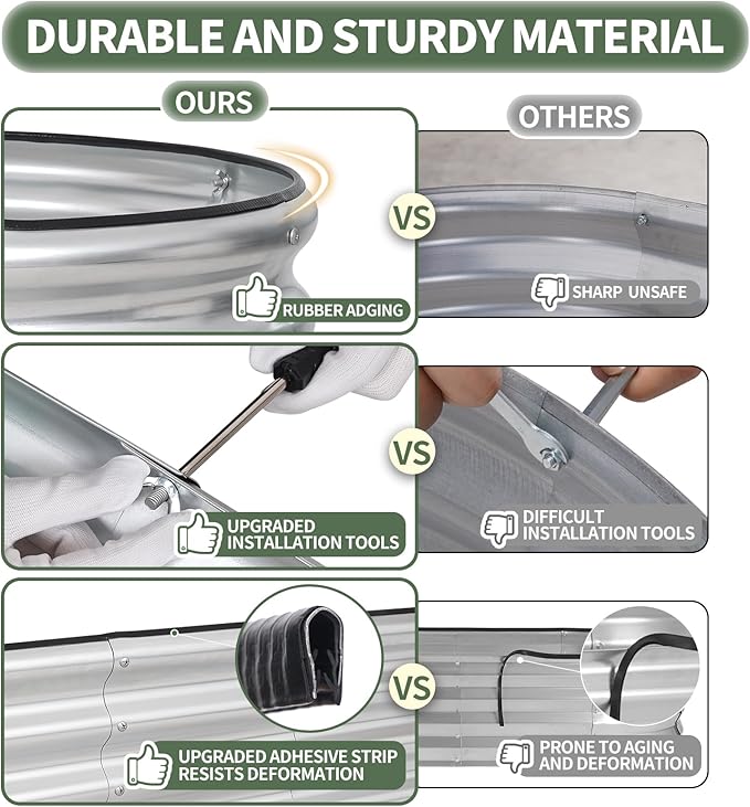 1MORE Galvanized Raised Garden Bed- Planter Garden Boxes Outdoor, Raised Beds for Gardening, 4x2x1ft Metal Garden Bed Kit for Vegetables Flower, Planter Raised Bed with Protective Tape & Tools.Silver