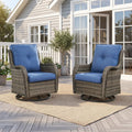 2 Pieces Outdoor Wicker Swivel Rocker Patio Chairs Set of 2, Cushion Blue by Rilyson