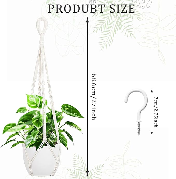 Augshy 27inch Macrame Plant Hanger, 2 Packs Plant Hangers with Hooks, Hanging Planter for Indoor Plants Decorative Macrame Pot Hanger for Home Decor