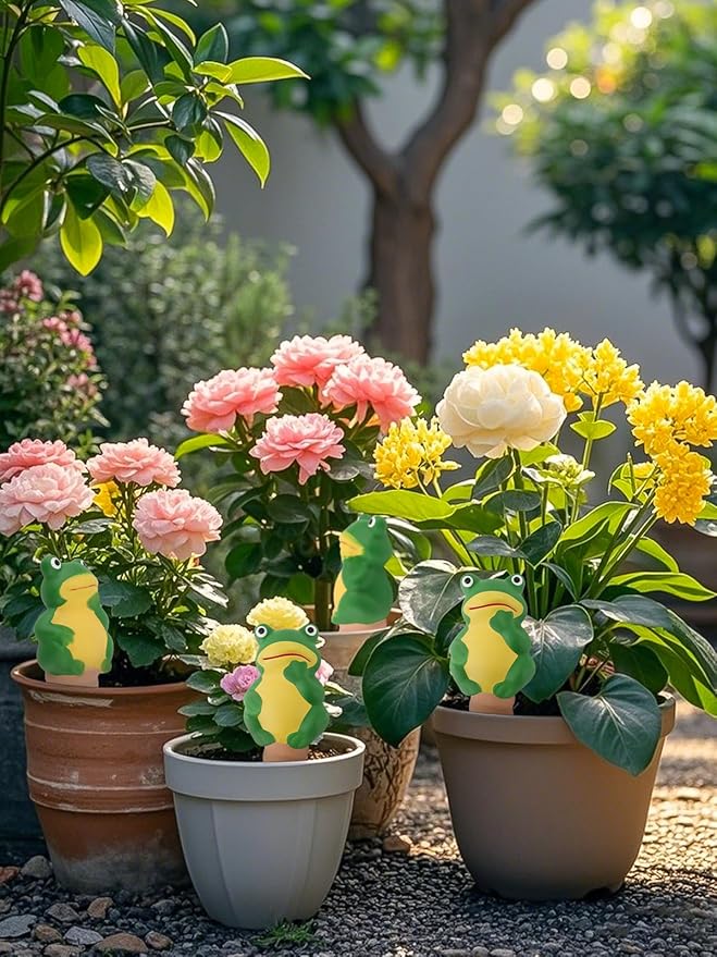 4Pcs Plant Watering Globes, Kalolary Frog Shape Self Watering Spikes Terracotta Drip Water Stakes Irrigation Watering Bulbs for Pot, Indoor, Outdoor, Vacation（Frog B）