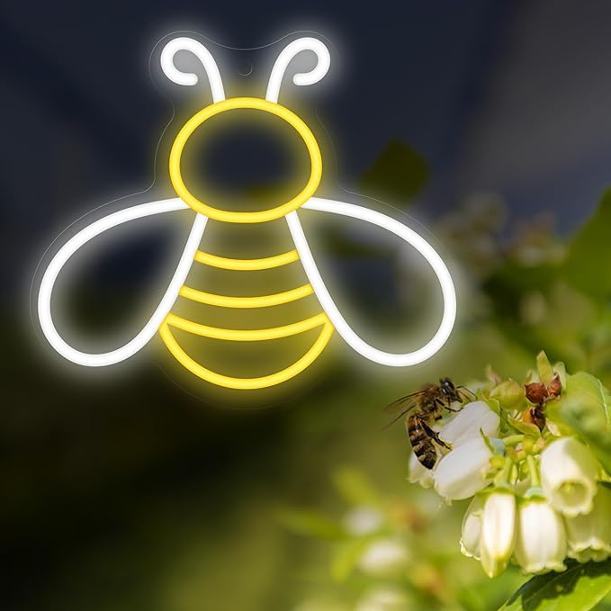 Bee Neon Sign - Dimmable Honey Neon Light Wall Decor, Birthday Party Decorations for Home, Patio, Garden, Bars, Hotels, Stores - Gift for Friends, Family, and Kids