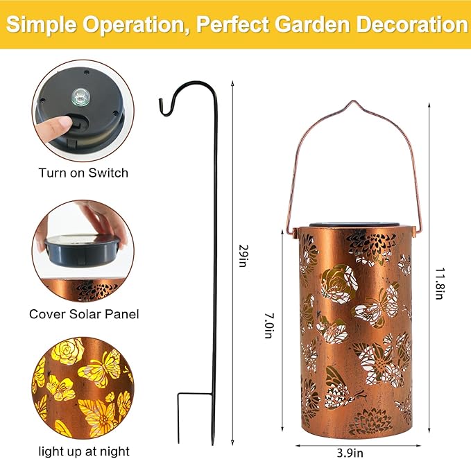 2 Pack Butterfly Solar Gardening Gifts Lanterns Decorative Outdoor, Flower Pattern Solar Hanging Lights Waterproof, Garden Decor Gifts for Women Mom Grandma, Yard Gifts for Patio, Pathway