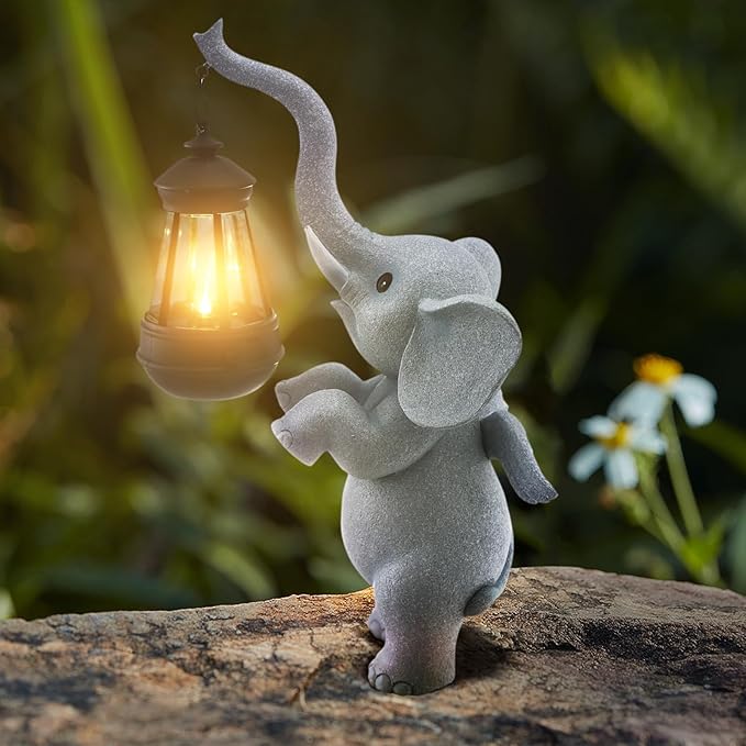 Solar Garden Statues Outdoor Decor,Angel Elephant Statue Outdoor Clearance,Resin Outdoor Statues Garden Decor for Outside Patio Woman Mom Gifts (Angel Elephant)