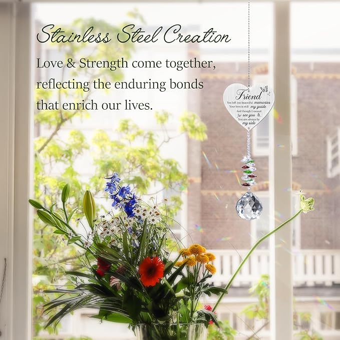 Memorial Crystal Suncatcher,Loss of Best Friend Sympathy Gifts,Friend Memorial Gifts,Hanging Crystals Ornament for Window Rainbow Maker Prisms Home Decor Gift