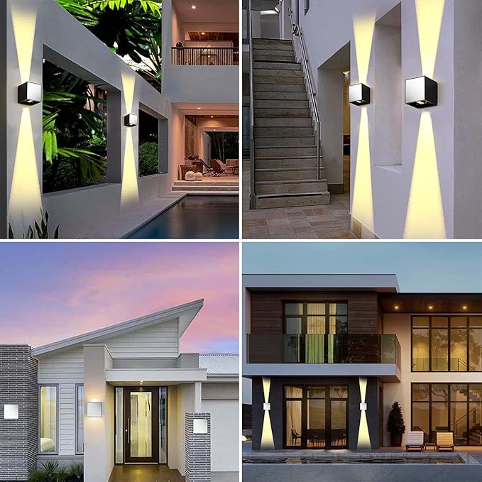 LANFU Indoor Cube Wall Light 10W COB 3000K Modern Up/Down Wall Sconce for Bedroom Living Room Staircase Lighting Fixture,1200 Lumen, Outside Wall Lights for House IP65 Waterproof Porch Lights