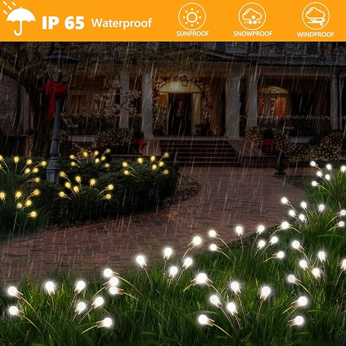 6-Pack Solar Garden Lights, 48 LED Solar Lights Outdoor for Garden Decor, Waterproof Firefly Light Outdoor (Sway by Wind), Swaying Light for Yard Patio Landscape Decorations (Warm White & Cool White)