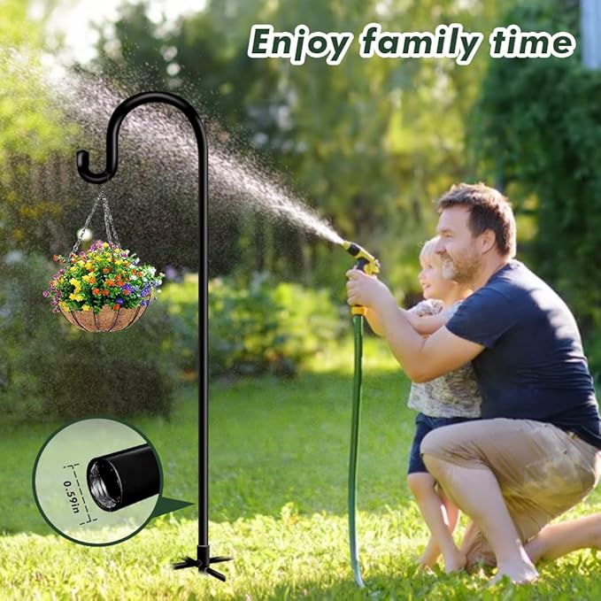 76 in Outdoor Shepherd Hooks for Hanging Plants, Garden Adjustable Heavy Duty Hummingbird Feeder Pole Stand Hanger with Stand for Solar Lantern Flower Baskets Wind Chimes, Black 1 Pack