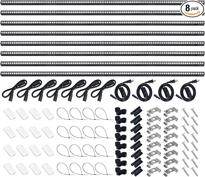 Barrina T5 Plant Lights for Indoor Growing, 4FT 160W (8 X 20W) Led Grow Light with Magnetic Design, Full Spectrum Grow Light Strip with Black Cover, Plug and Play, 5000K, 8 Packs