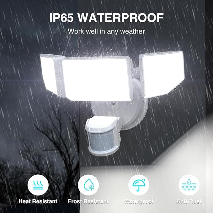 85W LED Security Lights Motion Sensor Light Outdoor, 8500LM Dusk to Dawn, IP65 Waterproof, 6500K, 3 Head Motion Detected Flood Light, Floodlight for Outside, Garage, Yard, Porch (White)