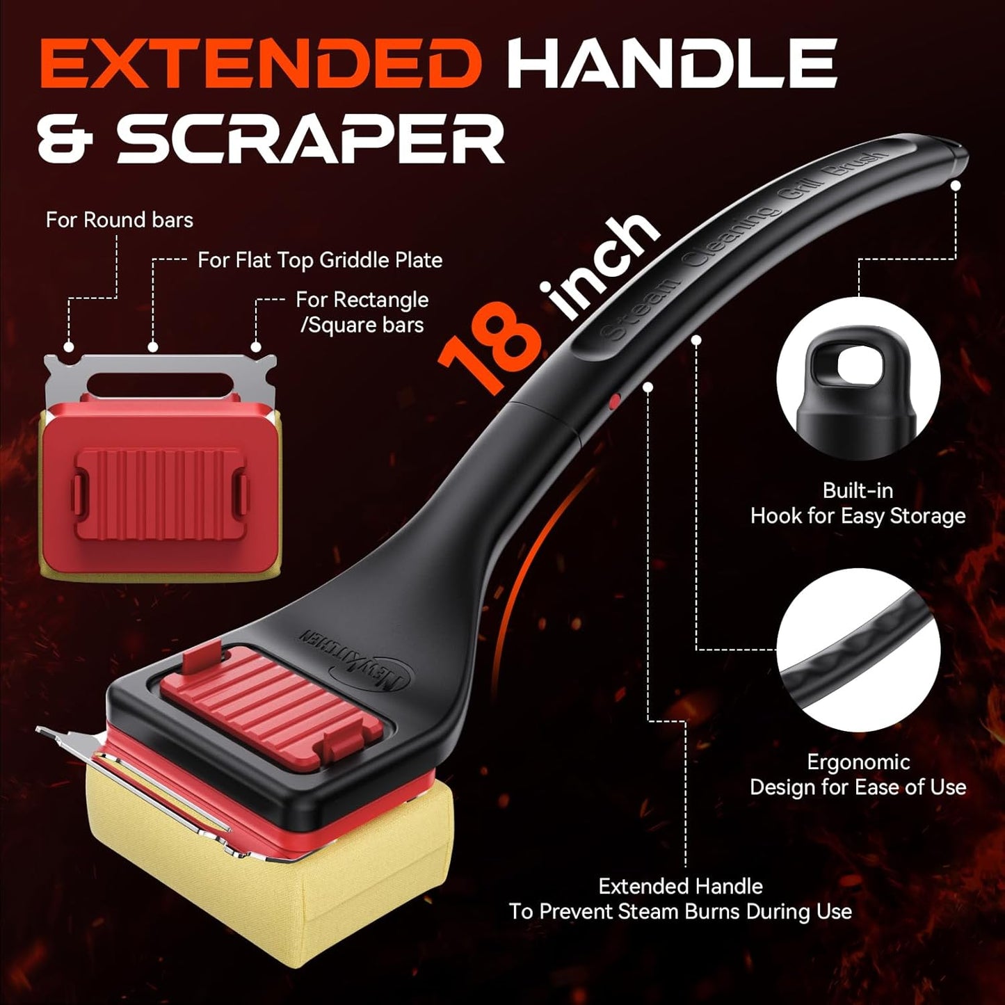 Grill Brush Bristle-Free Steam Replaceable Cleaning Head [No Handle] Heat-Resistant Kevlar Head with Grill Scraper, Safe Barbecue Grill Cleaning Head for All Grill Types