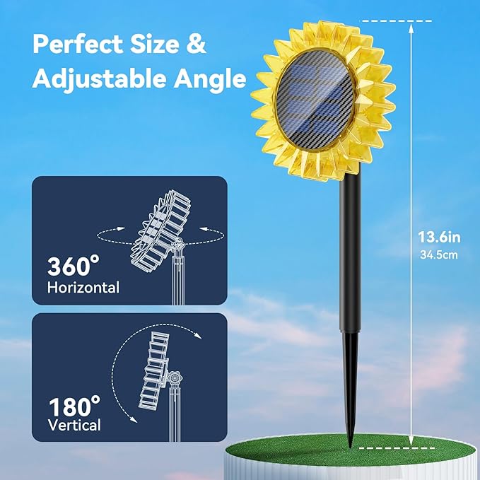Solar Garden Lights - Upgraded Solar Sunflower Light, Ground/Wall 2 In 1, Outdoor Lights Waterproof IP67,Garden Yard Patio Backyard Pathway Landscape Fence Wall Decoration, Multicolor(2 Pack)