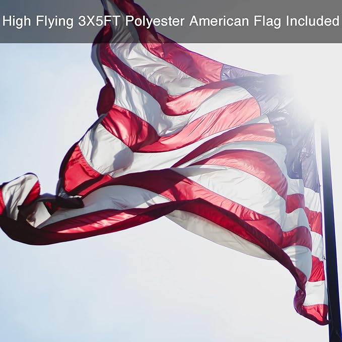 Black Flag Poles for Outside in Ground - 8.3ft Flag Pole for House with 2 Pronges Base - Stainless Steel Flag Pole Kit with 3x5FT American Flag for Yard Residential Commercial