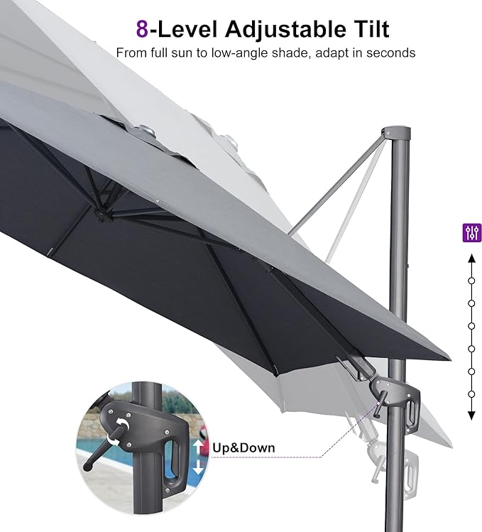 PURPLE LEAF 11.5' X 8' Left-right Tilting Outdoor Patio Umbrella Swivel Offset Cantilever Heavy Duty Rectangle Aluminum Umbrella with UV Resistant for Deck Pool Patio Backyard, Graphite Grey