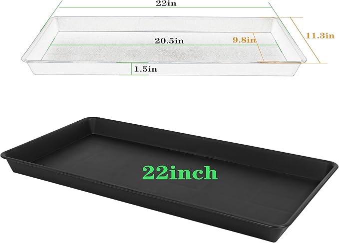 4 Pack Plant Growing Nursery 1020 Trays, Plant Saucer Tray, Heavy Sturdy Seed Starting Trays, Plant Saucer for Indoors No Holes, Seed Starter Growing Tray (22"x11.2", Black)