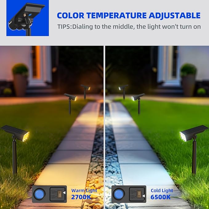 Barrina Solar Spot Lights Outdoor, 2-in-1 6500K & 2700K,360° Adjustable,3 Lighting Modes Solar Lights Waterproof, Auto On/Off 36 LEDs Landscape Spotlights for Garden Patio Yard Pool, 2 Packs