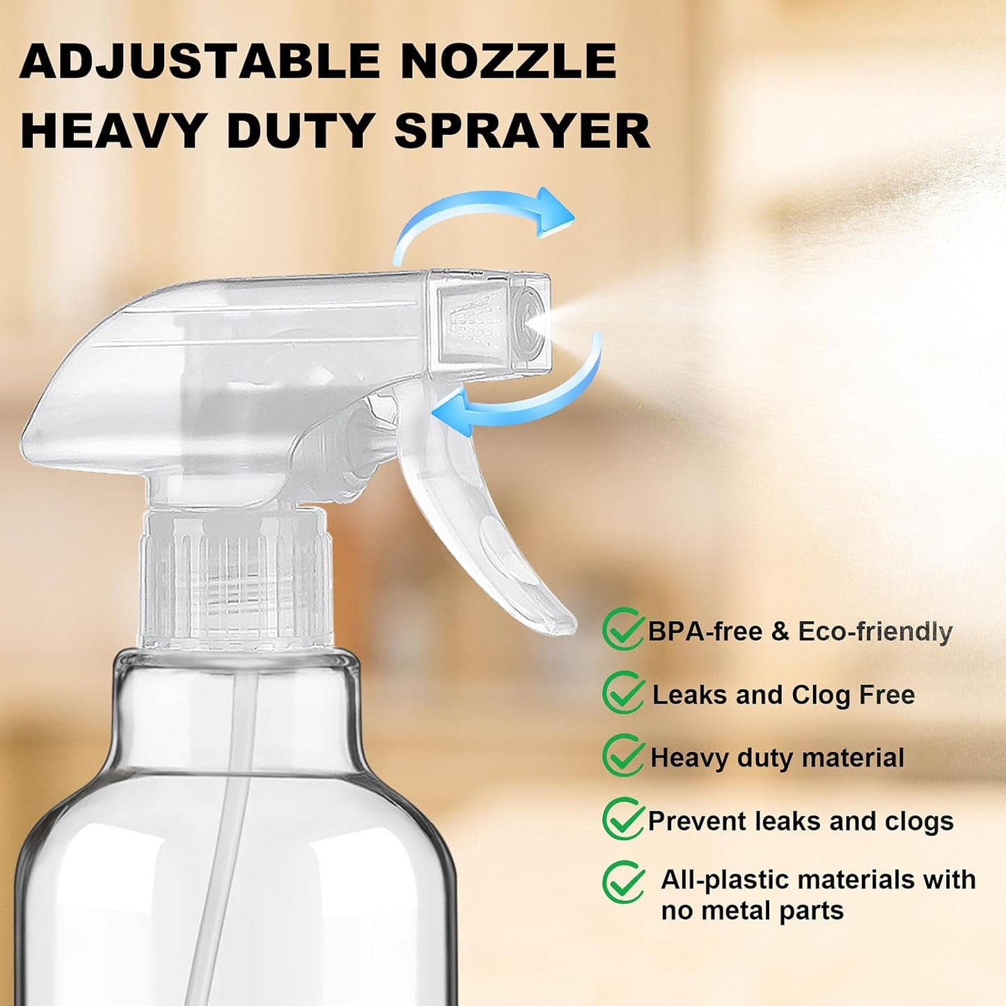 Glass Spray Bottles with Silicone Sleeve 16.9oz 2 Pack Empty Spray Bottle for Hair Mist/Stream Spraying for Cleaning Solutions, Plants, Essential Oils (clear-qblue&grey)
