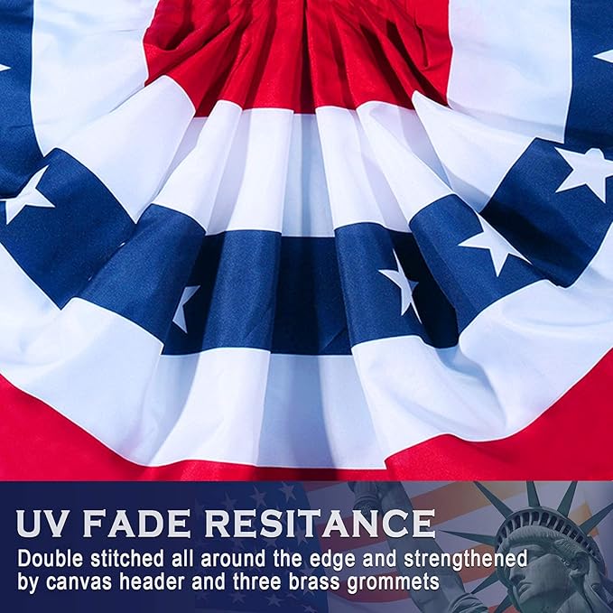 USA Pleated Fan Flag American US Bunting Flag Patriotic Half Fan Banner Flag with Canvas Header and Brass Grommets for 4th of July Memorial Day Indoor Outdoor Decoration (7, 1.5x3 Feet)