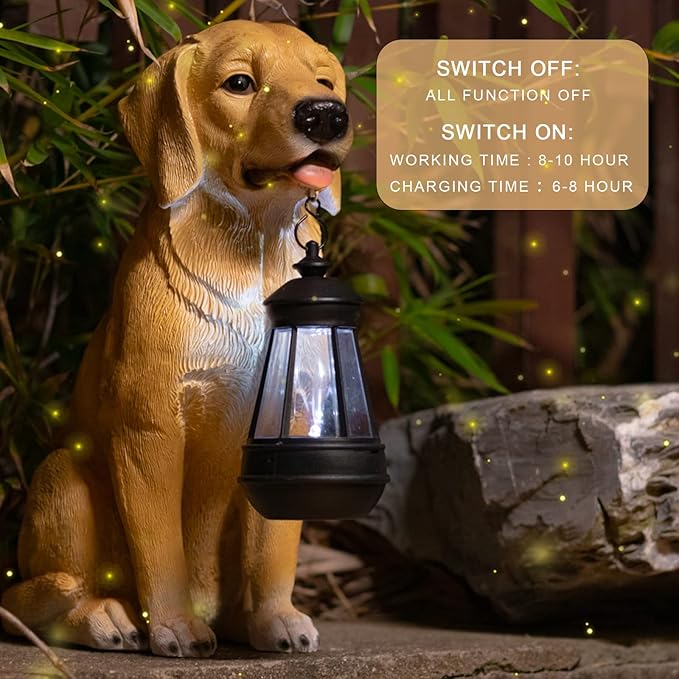 Garden Dog Statues Outdoor Decor, Solar Lights Outdoor Statue Garden Decorations Solar Dog Ornaments for Patio, Lawn, Yard Art Decoration, Housewarming Garden Gift