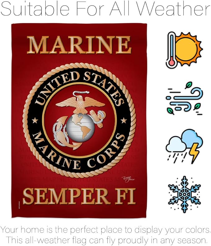 Breeze Decor HS108057-BO Marine Corps Americana Military Decorative Vertical Set, House Flag 28" x 40", Thick Fabric
