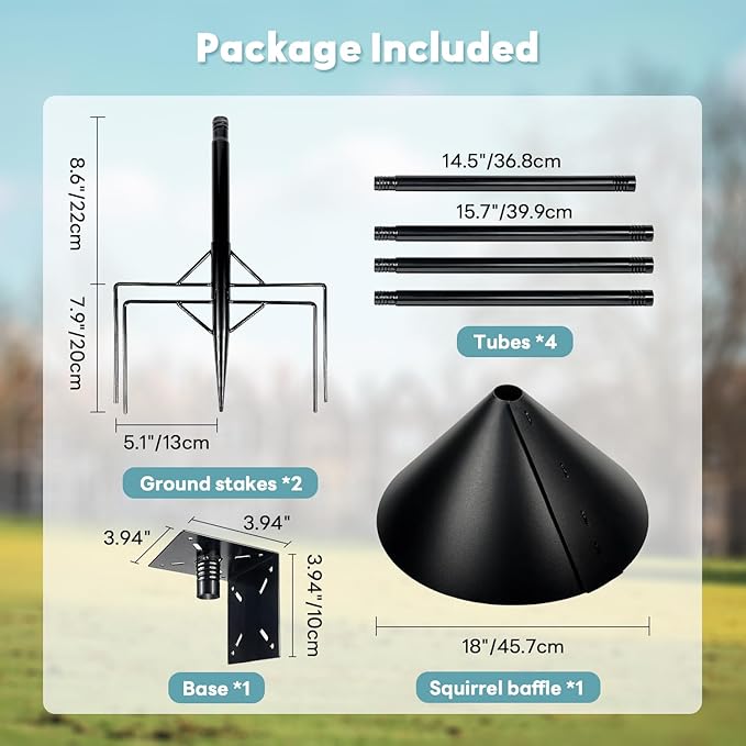 Bird Feeder Pole for Outdoors, 74.5 Inch Tall with 1-Inch Heavy Duty Steel Tube, 18 Inch Squirrel Baffle, 5-Prong Base, Adjustable Feeding Station for Bird feeders for Outdoors birdbath