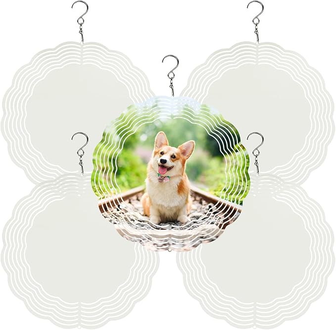 5 Pack Sublimation Wind Spinner Blanks 8 Inch Wind Spinners Sublimation Blanks 3D Aluminum Metal Wind Spinners for Yard and Garden Indoor Outdoor Window Porch Front Door Decoration Round