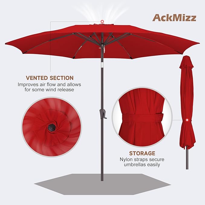 10ft Outdoor Patio Umbrella - Table Umbrella Waterprool UV Protection, Sombrillas de Patio with Push Button Tilt&Crank, Sun Umbrella for Pool, Porch, Garden, Deck, Backyard(Red)