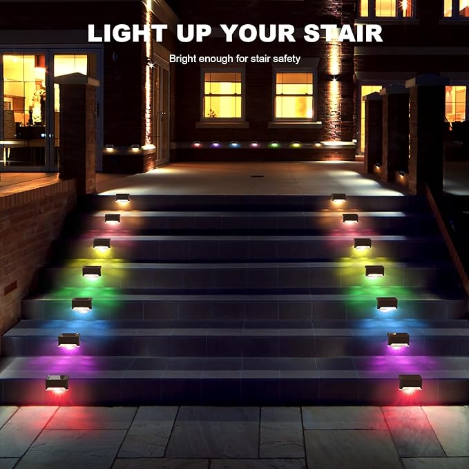 pearlstar 24 Pack Waterproof Led Solar Step Lights,Color Changing Light up Swimming Pool Accessories Night Lights,Outdoor Deck Lights for Stairs, Step, Fence, Yard, Patio, and Pathway Decor（Brown）
