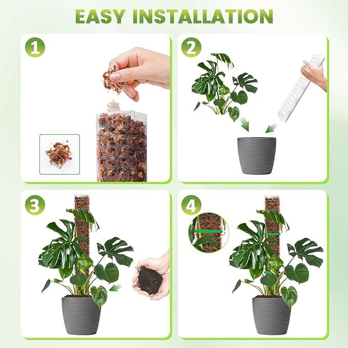 EOX 2 Pcs 24 Inch Plastic Moss Pole for Plants Monstera, Plant Poles for Climbing Plants, Plant Support for Indoor Plants Work with Sphagnum Moss, 45 Inch Moss Pole Set of 2, Garden Ties