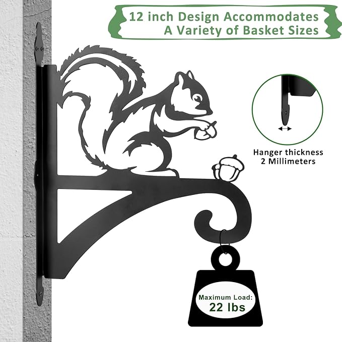 ATKKE Hanging Plant Bracket Hangers Indoor Iron Wall Mount,11” Squirrel Silhouette Ornamental Iron Hangers Hookers for Flower Pot Lantern Bird Feeder Wind Chimes