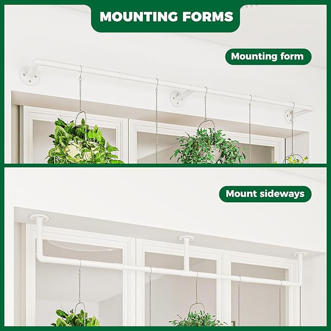 Bamworld Hanging Planters for Indoor Plants Plant Hanger Indoor Hanging Plant Holder Window Plant Shelves Metal Rod(Pot&Plant Not Included) 70in White