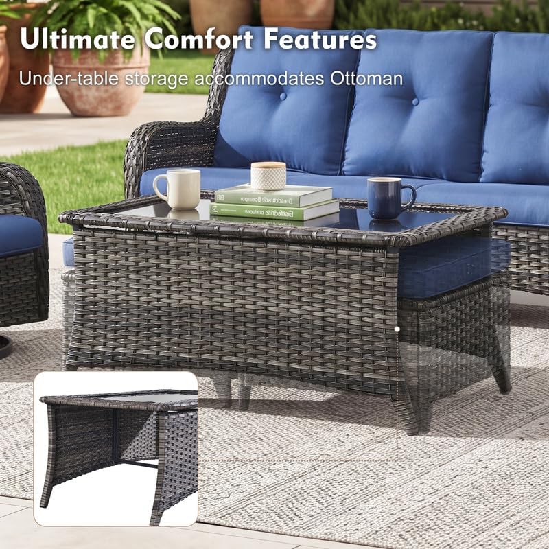 7 Piece Grey Wicker Patio Furniture Set, Rattan Outdoor Furniture - Image 7