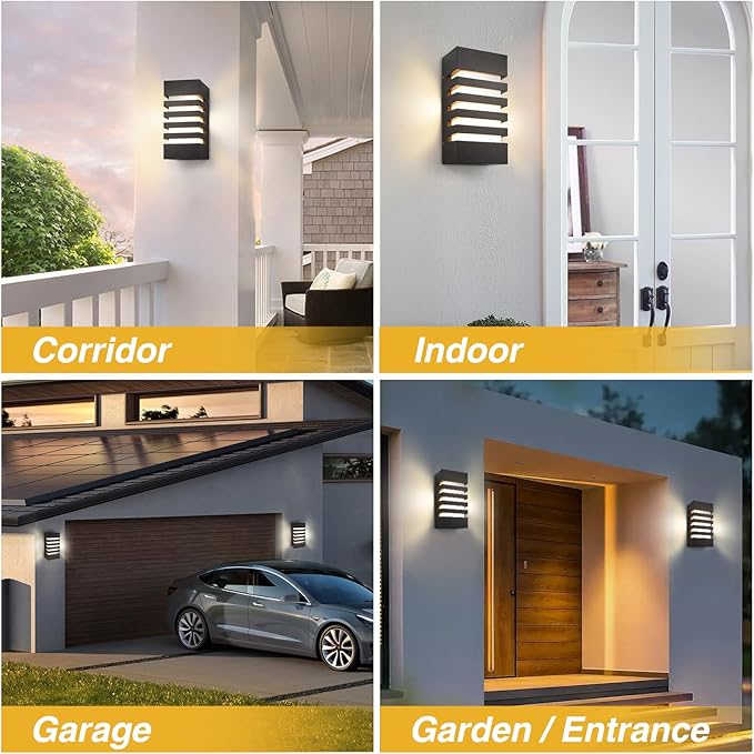 Outdoor Wall Light 12W LED Modern Wall Sconce Lamp Exterior Wall-Mounted Garden Corridor Porch Patio Light Waterproof LED Wall Light Fixture for Outdoor Lighting Warm White,Pack of 2
