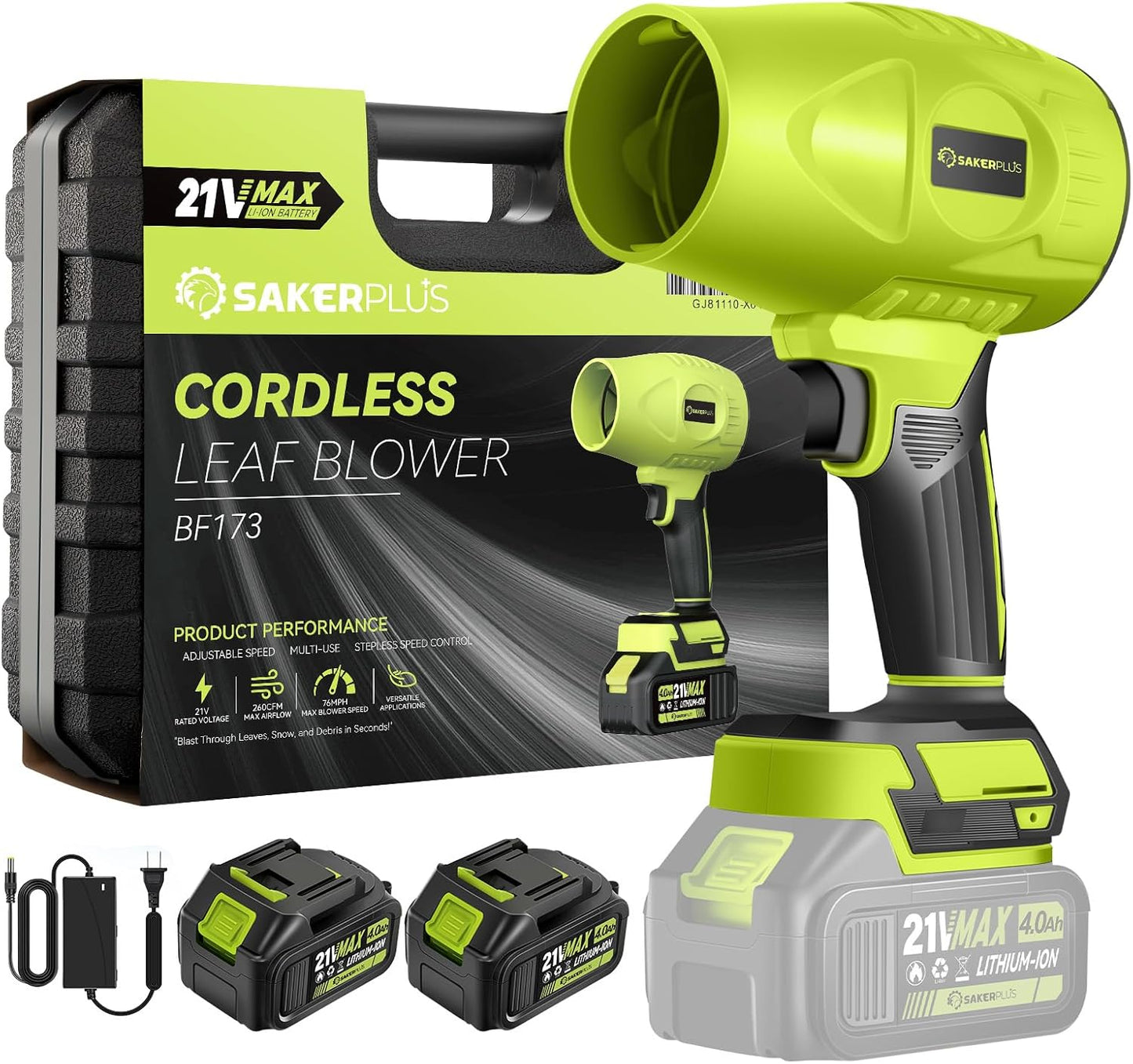 Portable Dust Cleaner, Blower Leaf Blower Cordless, Handheld Blower, Hand Blowers for Lawn Care, Patio Cleaning, 4.0Ah Battery, Charger Included (2 Battery with Storage Case)