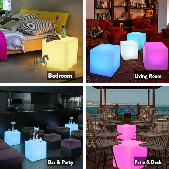 Mr.Go 20-inch LED Lighted Cube Table, Large LED Cube Chair Light, 16 RGB Colors LED Cube Seat w/Remote - Rechargeable - Waterproof - Home Outdoor Patio Pool Bar Stage Party Lighting Decoration