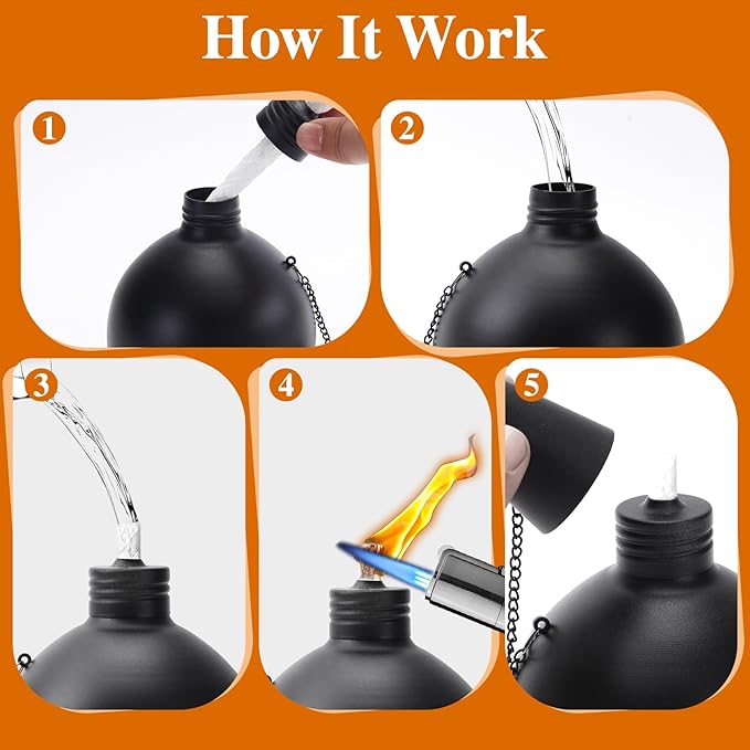 6 Pack Citronella Tabletop Torches, 25 oz Table Top Torches for Outdoor, Metal Oil Burner Candles, Garden Torches with Fiberglass Wick for Yard, Patio, Deck, Garden, Party, Landscape.