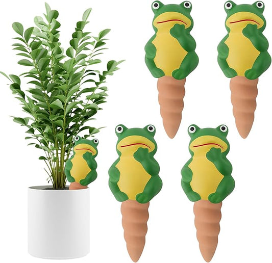 4Pcs Plant Watering Globes, Kalolary Frog Shape Self Watering Spikes Terracotta Drip Water Stakes Irrigation Watering Bulbs for Pot, Indoor, Outdoor, Vacation（Frog B）