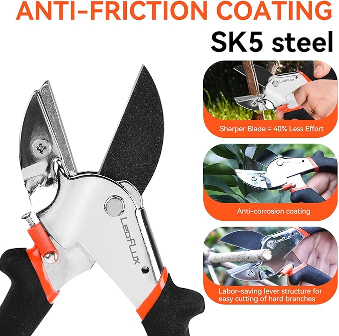 8" Professional Heavy Duty Anvil Pruning Shears with Anti-Rust SK-5 Blades, Garden Shears for Dry Stems and Small Branches, Gardening Scissors, Clippers for Wood, Non-Slip Handle. | LFXP1108S