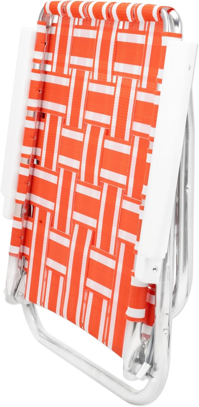 Lawn Chair USA Folding Aluminum Outdoor Patio Lawn Chair | Heavy-Duty Webbed Chairs for Camping, Sports, Beach Yard & Tailgating | Lightweight Portable | High Back Beach Chair- Orange & White Stripe