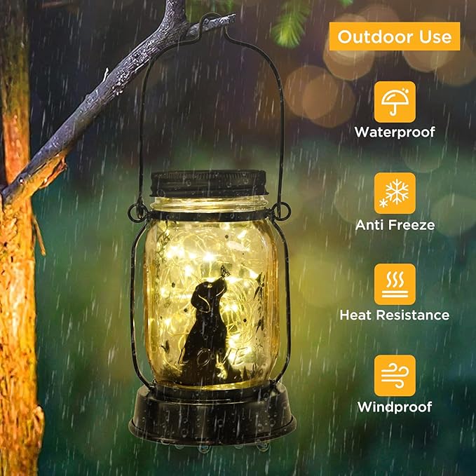 Kyoryuger Dog Solar Lanterns 3in1 Dog Light Garden Decor Gifts for Women Mom Grandma Unique Teen Girl Gifts Christmas Gifts for Dog Lovers Decorative Pet Memory Lanterns for Yard Lawn Patio 2 Pack