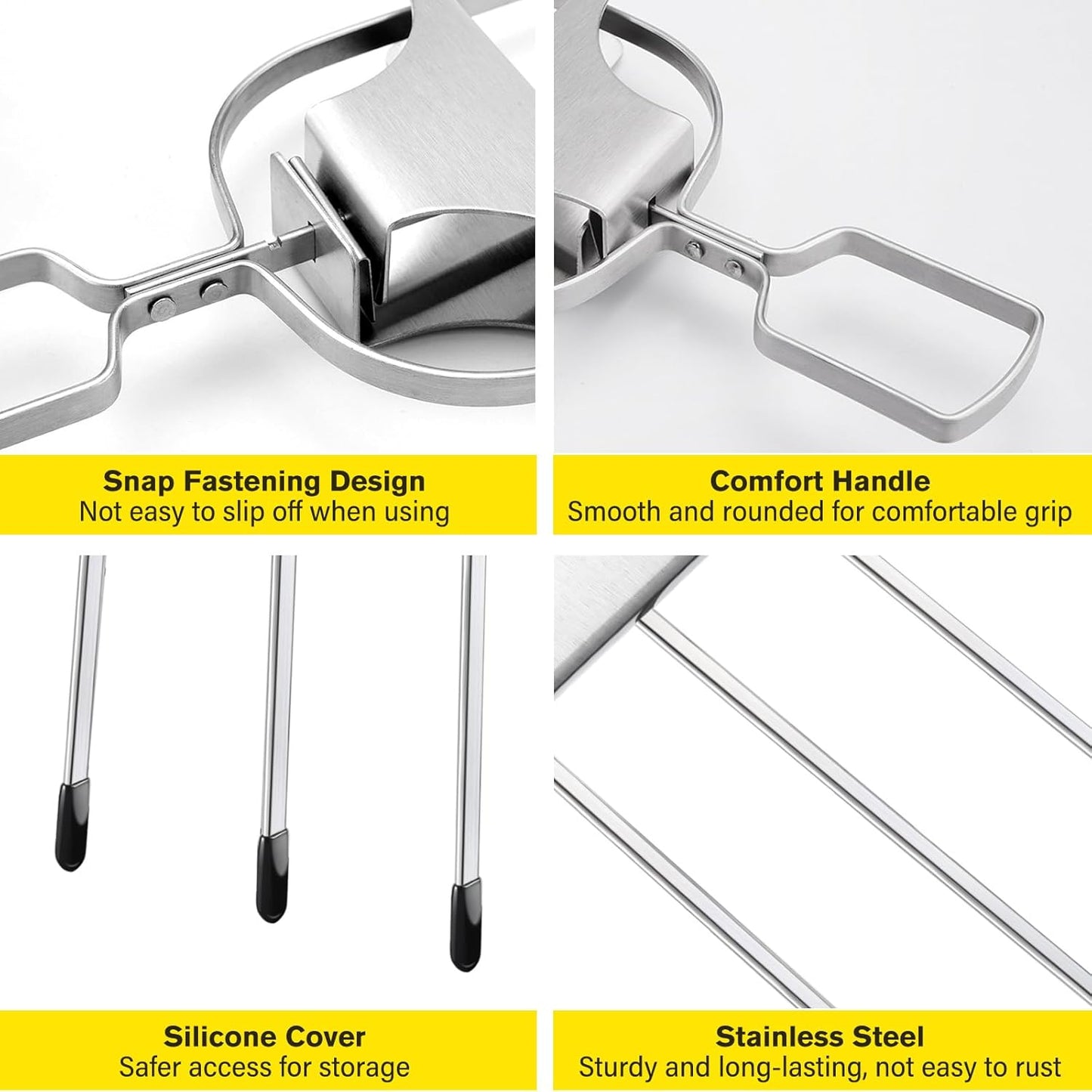 2PCS Kabob Skewers for Grilling, 14'' Stainless Steel Kebab Skewers, 3 Prong Metal Grill Skewer with Push Bar Slider, Skewer Sticks for Meat Veggies Marshmallows Fruits, BBQ Barbecue Accessories