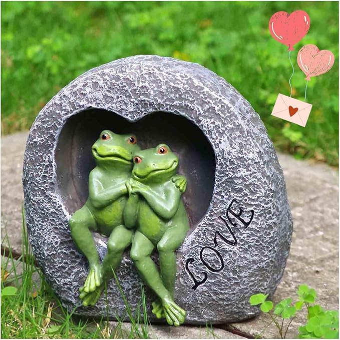 Artisan Flair Lover Frog Statues for Garden - Resin Frogs Couple Figurines Romantic - Yard Animal Decor Frog Stuff Outdoor Lawn Ornament, Green, 7.09 X 4.33 X 7.09 Inches, AF15813