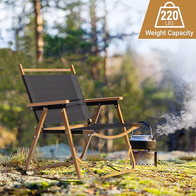 Outvita Portable Folding Camping Chair, 2pcs Ultralight Low Beach Chair, Durable Aluminum Frame Armchairs for Hiking Concert Fishing Picnic, Supports 225Lbs
