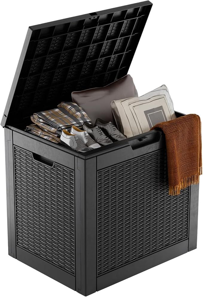 31 Gallon Outdoor Storage Box – Waterproof Deck Box for Garden & Patio,Black